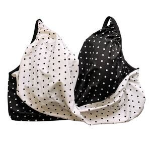 Swim by Cacique Plunge Bikini Top 44H Black White Polka Dot Wrap Tie Underwire